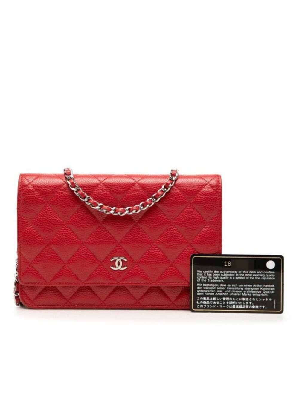 Chanel Quilted CC Logo Chain Shoulder Bag Crossbody Red Caviar Leather - Picture 7 of 7